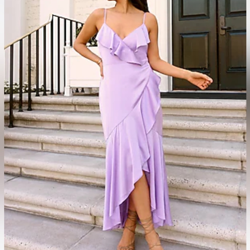 Express Conscious Edit Ruffle Wrap Front Hi-Lo Maxi Dress